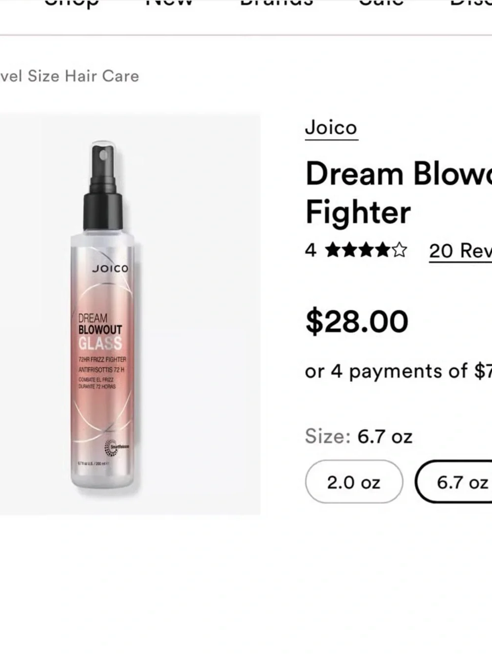 Joico Dream Blowout Glass 72hr Frizz Fighter 6.7 oz